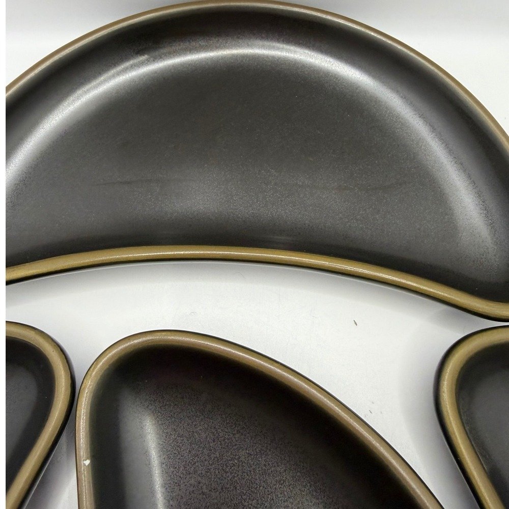 Vintage Rego Japan E263-44 Crescent Side Plates Matte Black Tan Rim Set of 4 - Picture 3 of 10